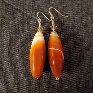 Carnelian Drop Earrings w/ Accent Bead